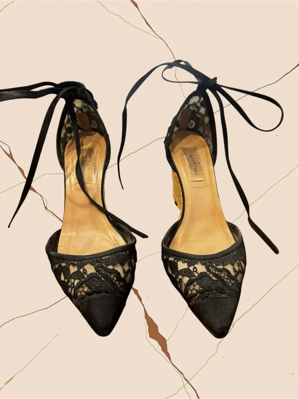 VALENTINO black lace mesh wedge pumps
